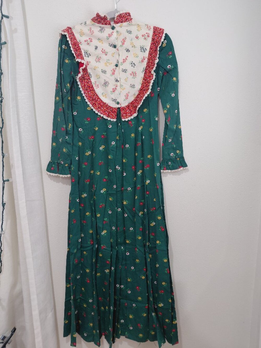Vintage Malia Honolulu Prairie Hawaiian Maxi Dress Green Floral Rare Flaw